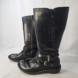 UGG Black Leather Knee High Sherpa Lined Boots Sz 7 Side Zip